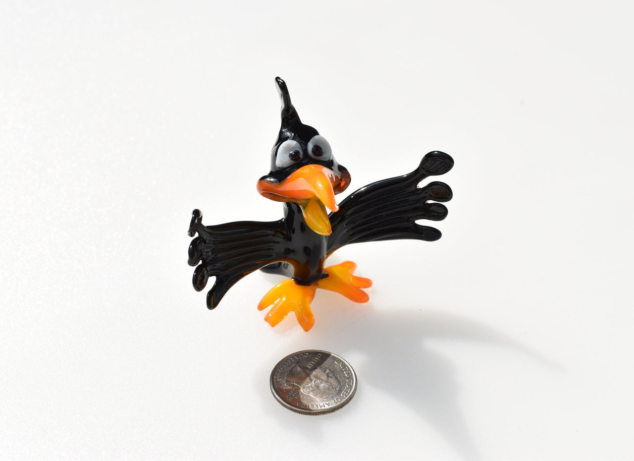Handmade Glass Crow Figurine: Whimsical Art Glass Sculpture