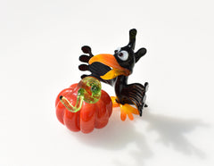 Handmade Glass Crow Figurine: Whimsical Art Glass Sculpture