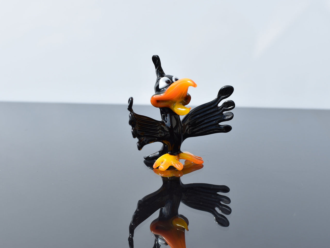Handmade Glass Crow Figurine: Whimsical Art Glass Sculpture