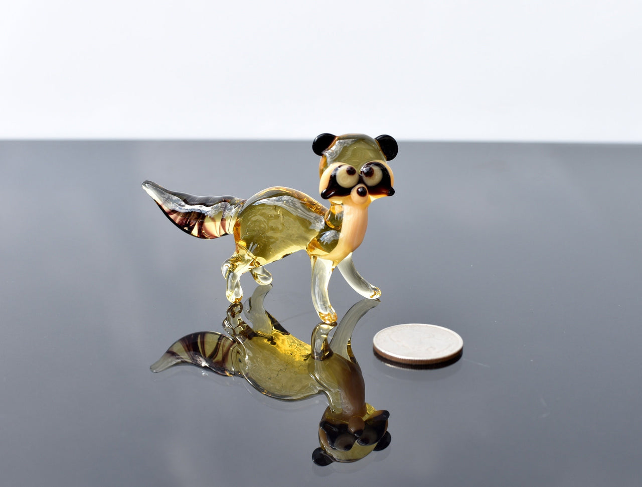Handmade Glass Raccoon Figurine: Whimsical Animal Sculpture