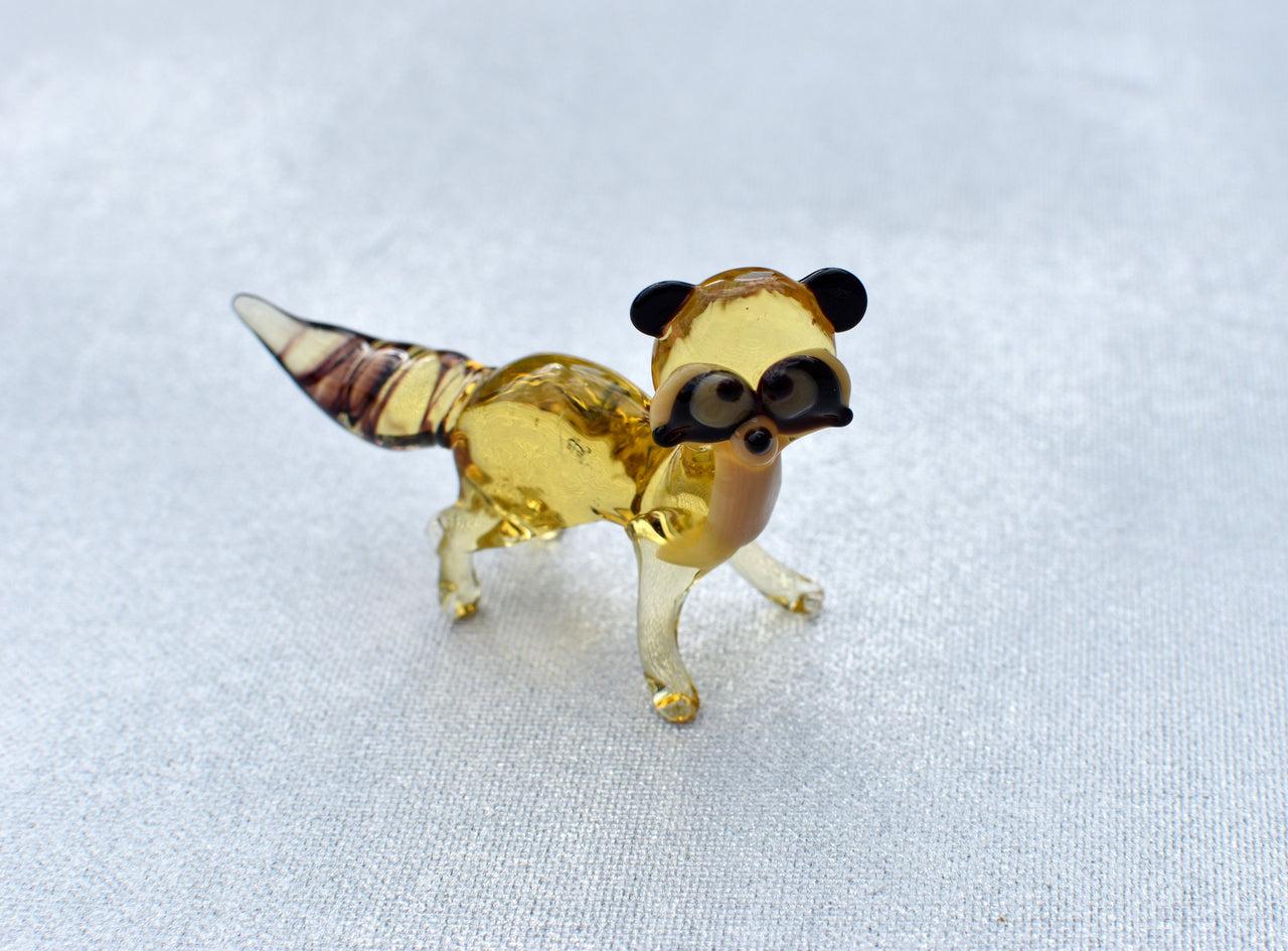 Handmade Glass Raccoon Figurine: Whimsical Animal Sculpture