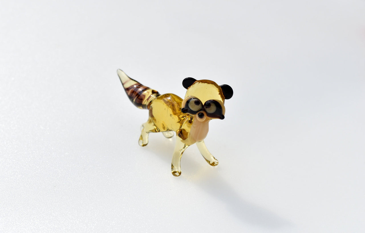 Handmade Glass Raccoon Figurine: Whimsical Animal Sculpture