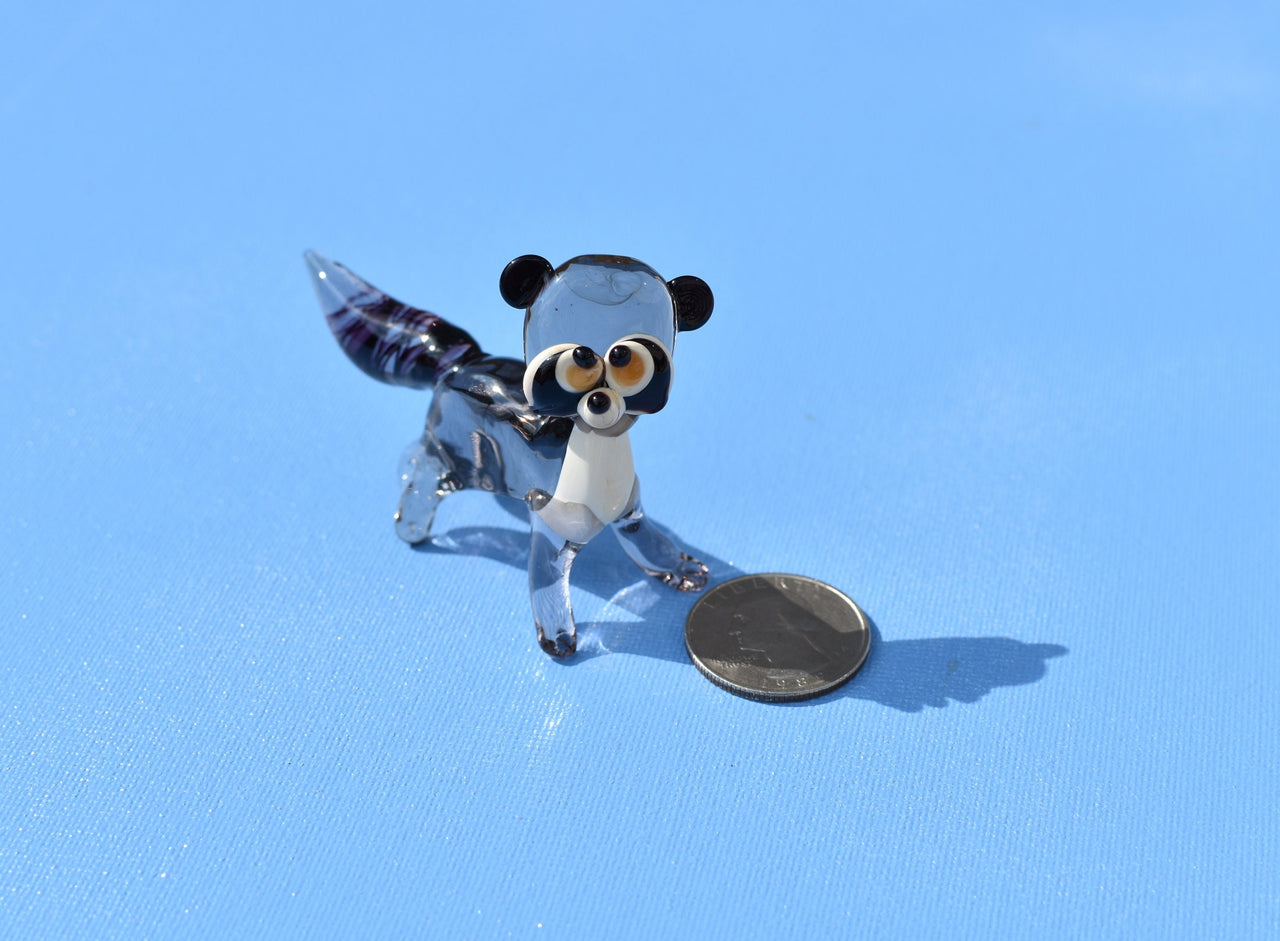 Handmade Glass Raccoon Figurine: Whimsical Animal Sculpture