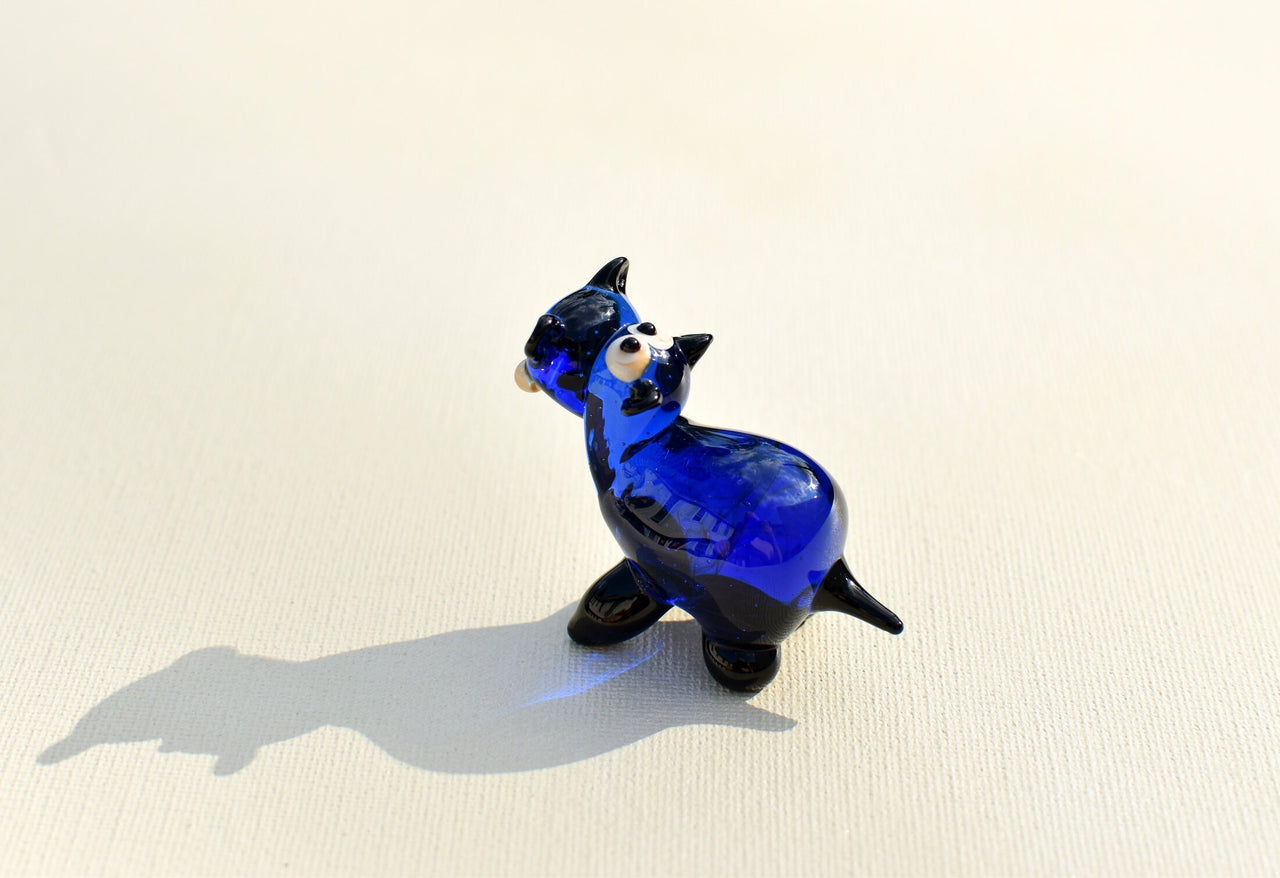 Handmade Cobalt Blue Glass Hippo Figurine: Whimsical Art Glass Sculpture