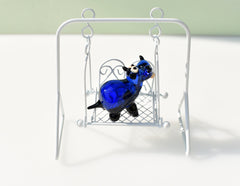 Handmade Cobalt Blue Glass Hippo Figurine: Whimsical Art Glass Sculpture