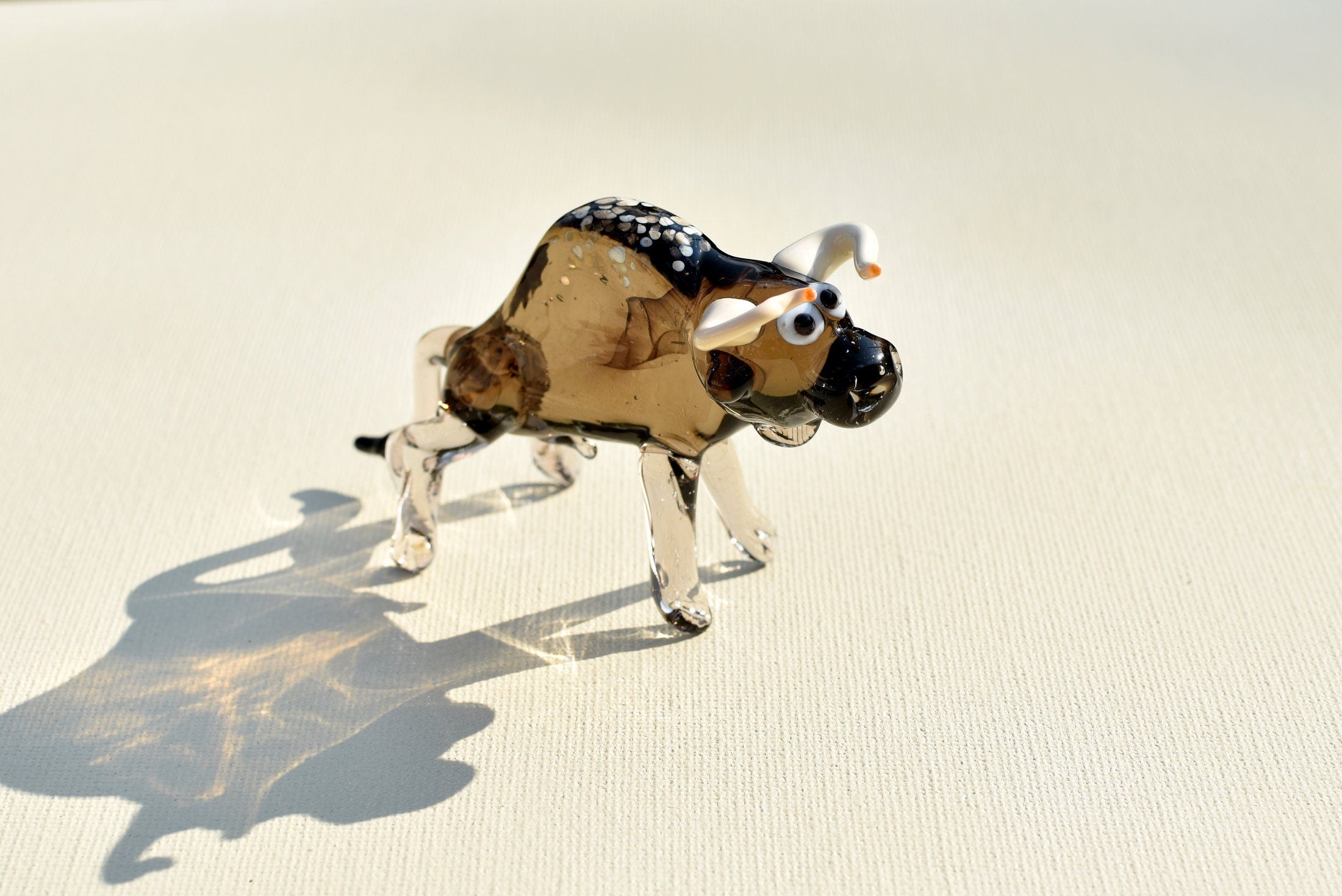 Handmade Glass Bull Figurine: Flame Worked Art Glass Animal