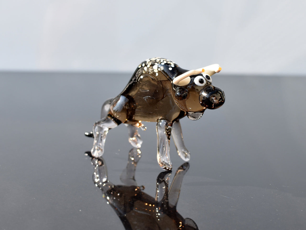 Handmade Glass Bull Figurine: Flame Worked Art Glass Animal