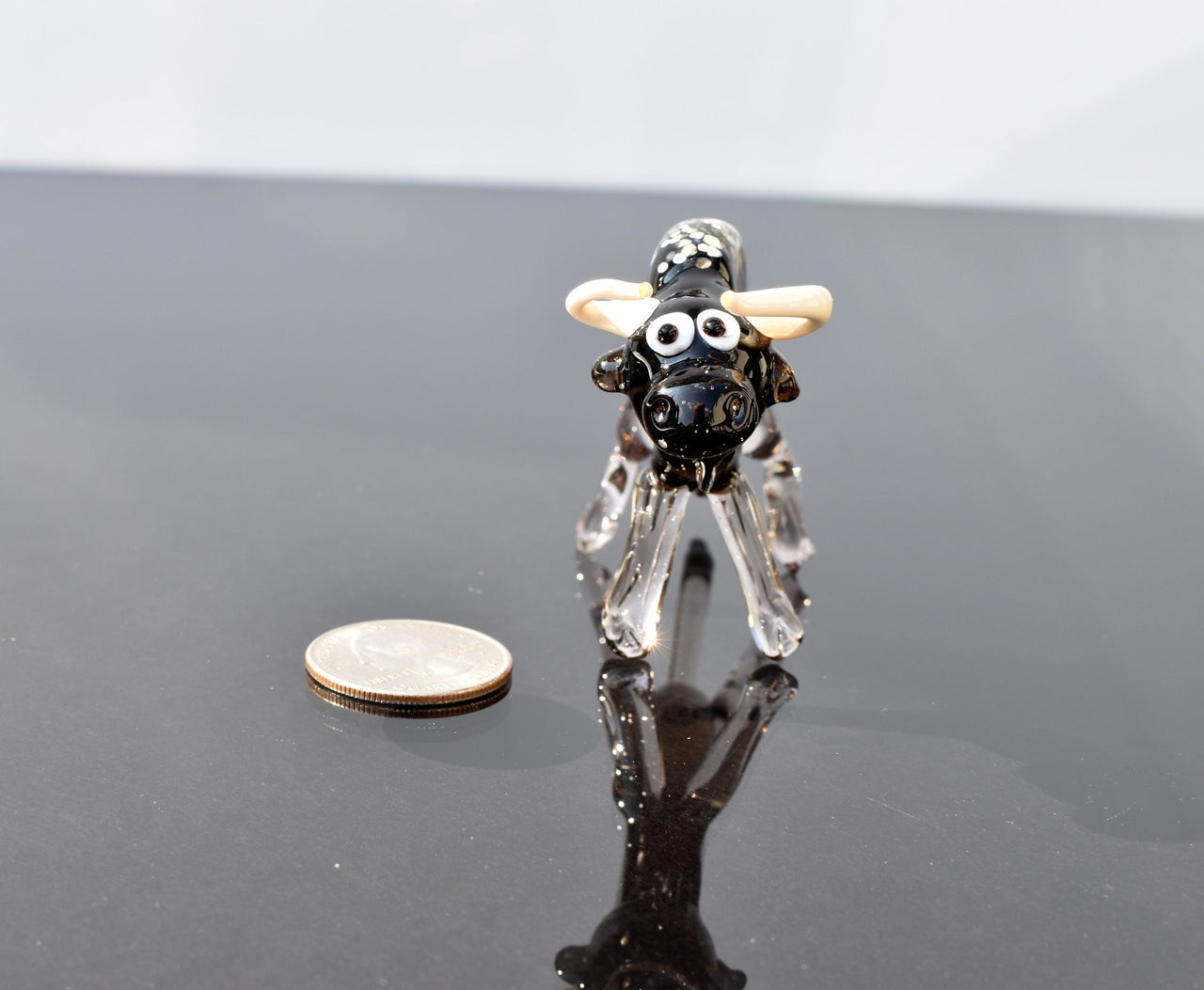 Handmade Glass Bull Figurine: Flame Worked Art Glass Animal