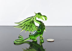 Green Glass Dragon Figurine: Hand-Blown Flame Work Art