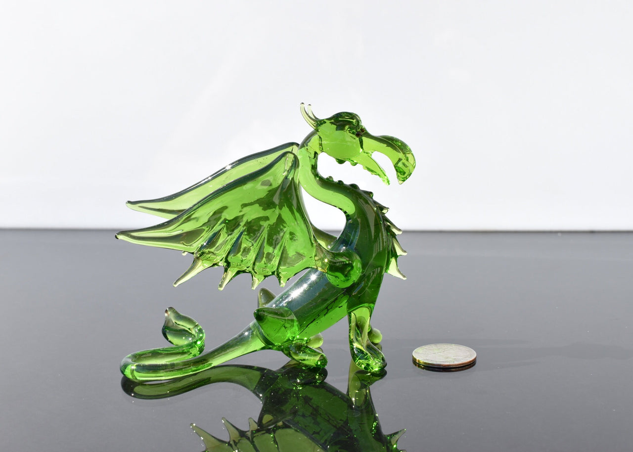Dragon Statue, Glass Sculpture, Green Glass Dragon, Fantasy Decor, Dragon Gifts, Dragon Decor, Fantasy Art, Blown Glass Animals, Statue