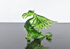Green Glass Dragon Figurine: Hand-Blown Flame Work Art