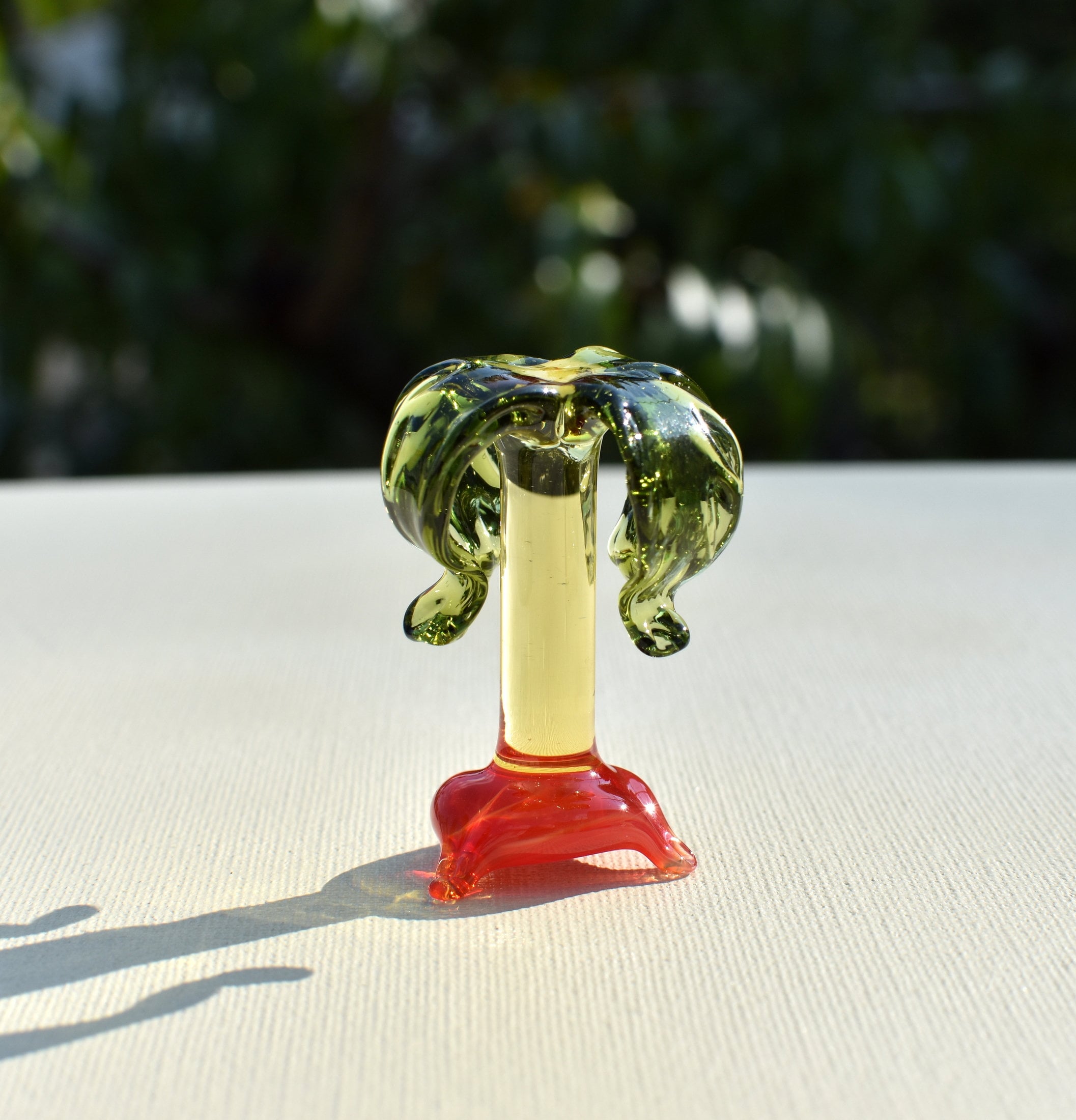 Handmade Glass Palm Tree Figurine: Whimsical Art Glass Sculpture