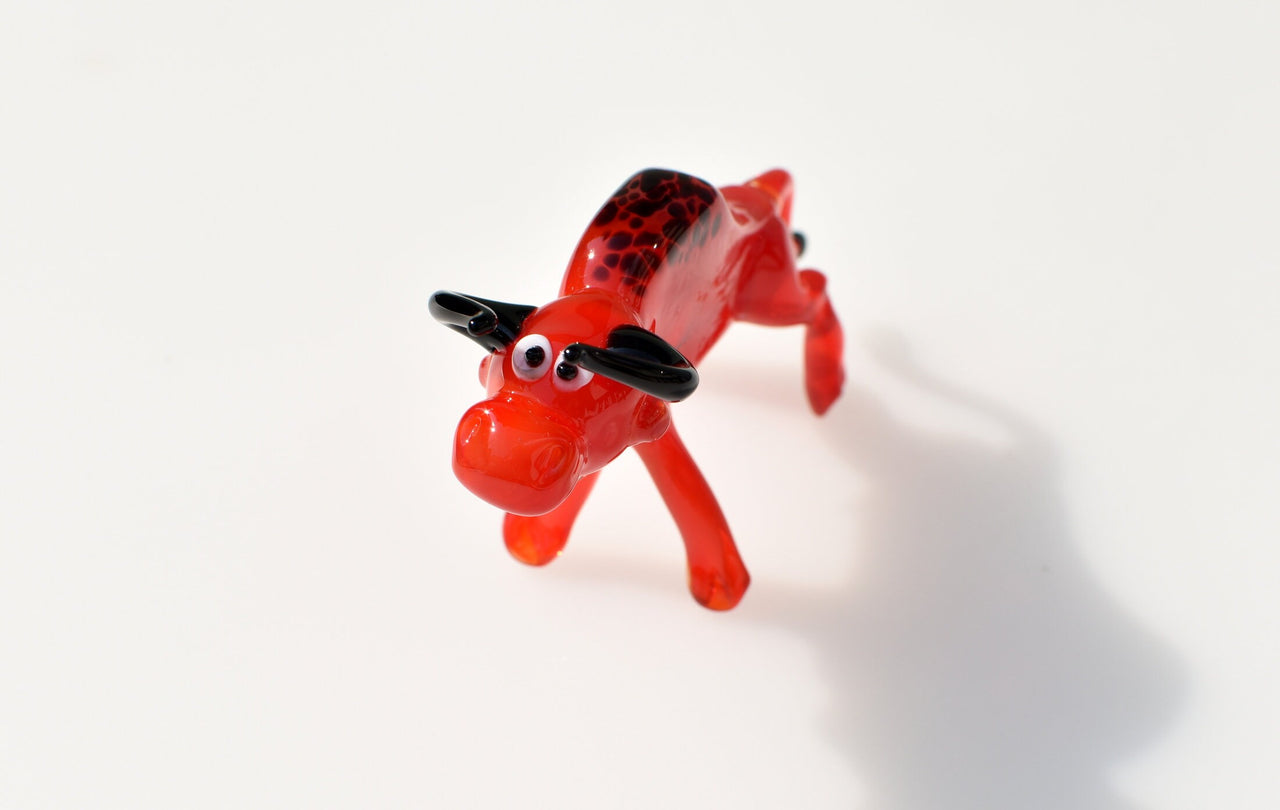 Handmade Red Glass Bull Figurine: Whimsical Flamework Animal