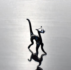 Handmade Glass Black Cat Figurine: Whimsical Art Glass Sculpture