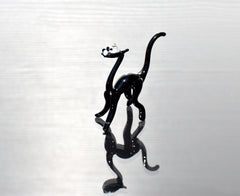 Handmade Glass Black Cat Figurine: Whimsical Art Glass Sculpture