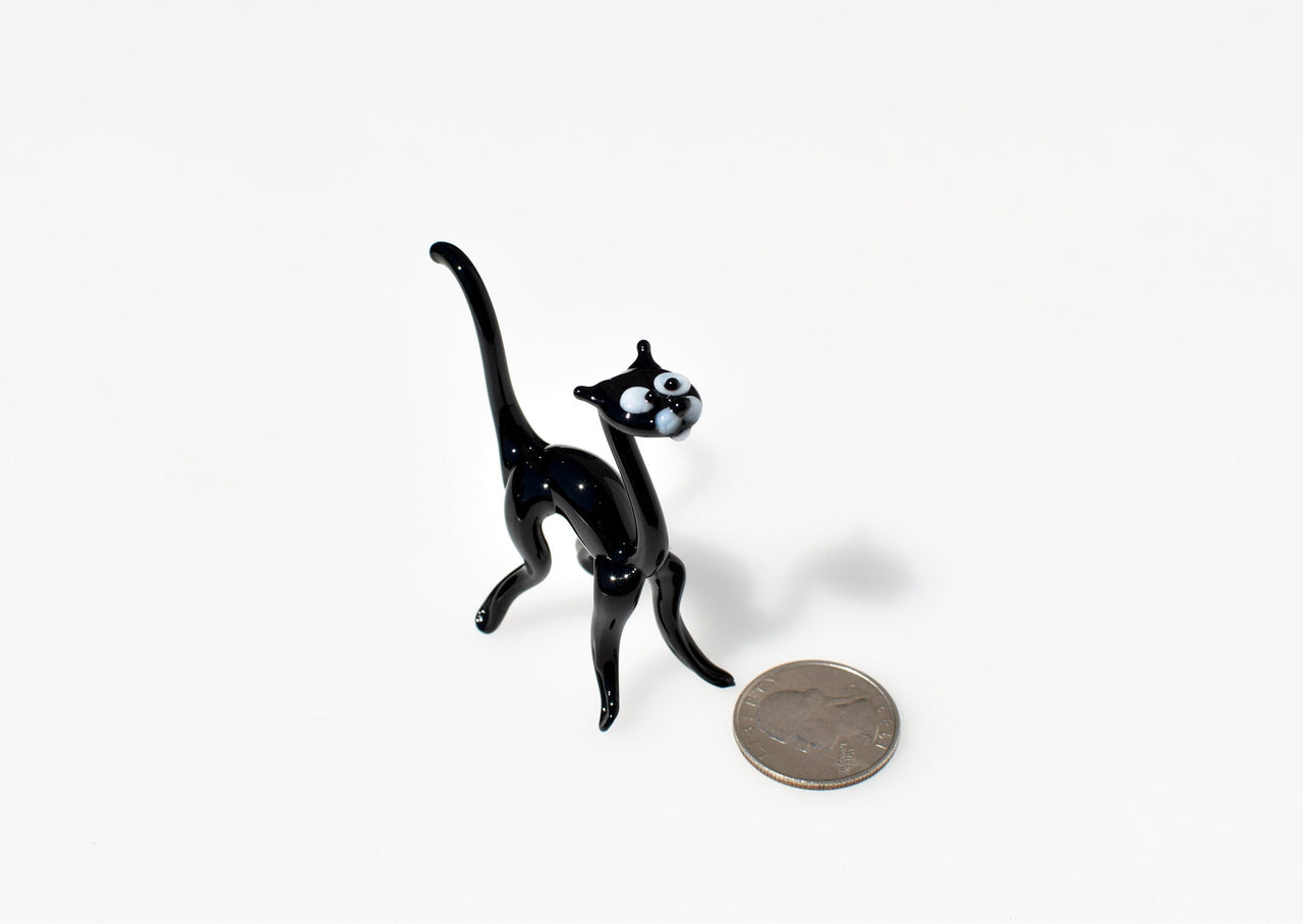 Handmade Glass Black Cat Figurine: Whimsical Art Glass Sculpture