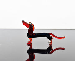 Handmade Glass Dachshund Figurine: Black and Red Art Glass
