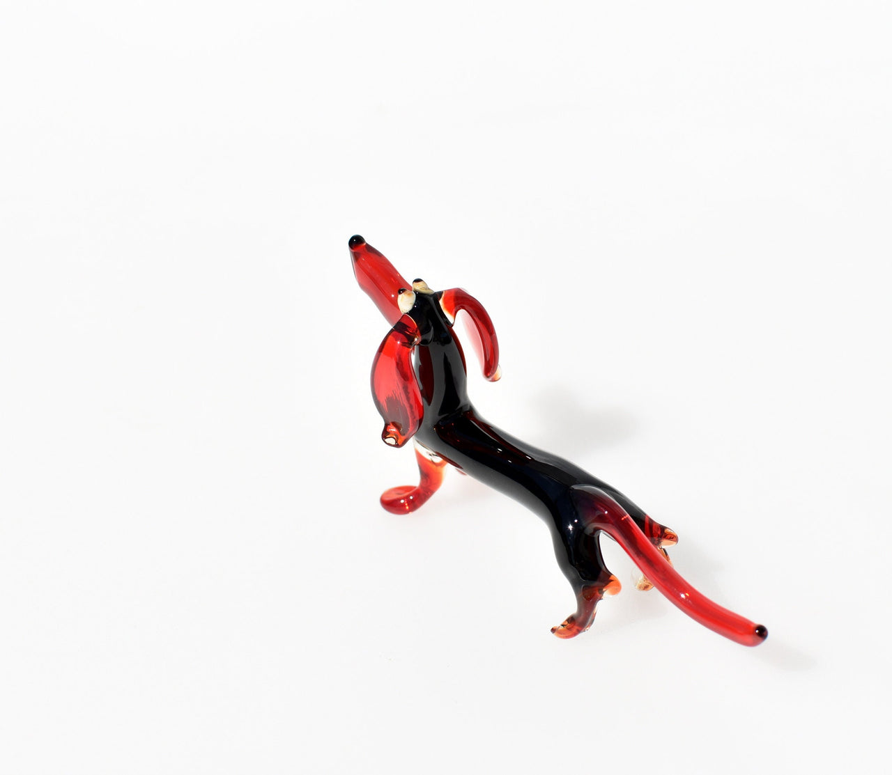 Handmade Glass Dachshund Figurine: Black and Red Art Glass