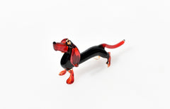 Handmade Glass Dachshund Figurine: Black and Red Art Glass