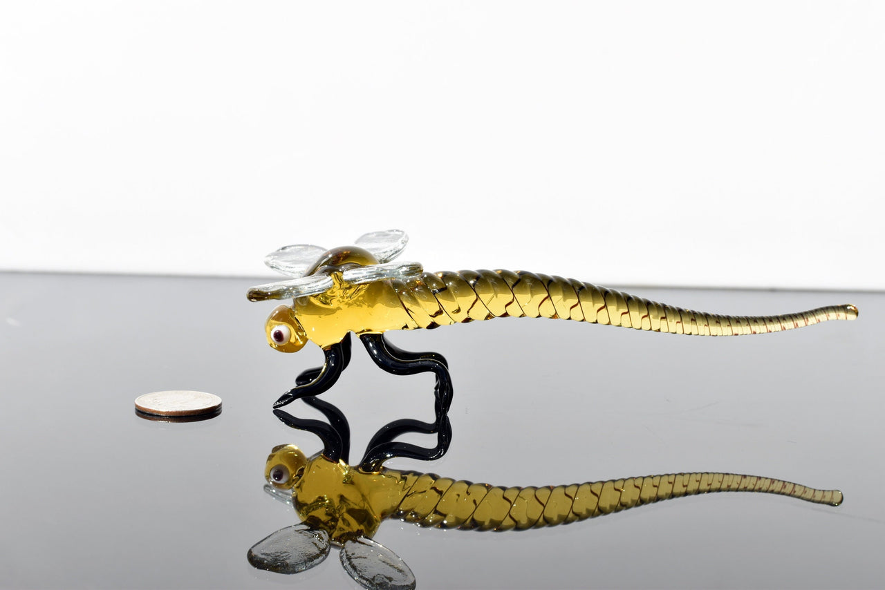 Handmade Amber Glass Dragonfly Figurine: Collectible Art Glass, 6"