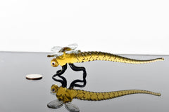 Handmade Amber Glass Dragonfly Figurine: Collectible Art Glass, 6"