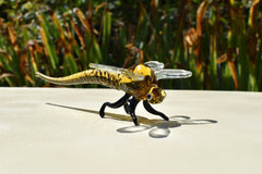 Handmade Amber Glass Dragonfly Figurine: Collectible Art Glass, 6"