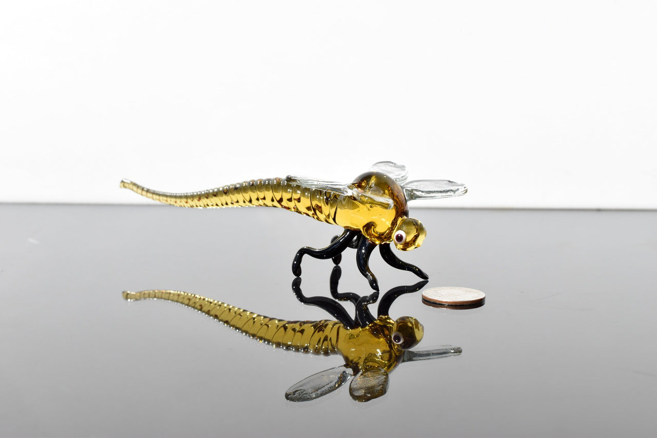 Handmade Amber Glass Dragonfly Figurine: Collectible Art Glass, 6"
