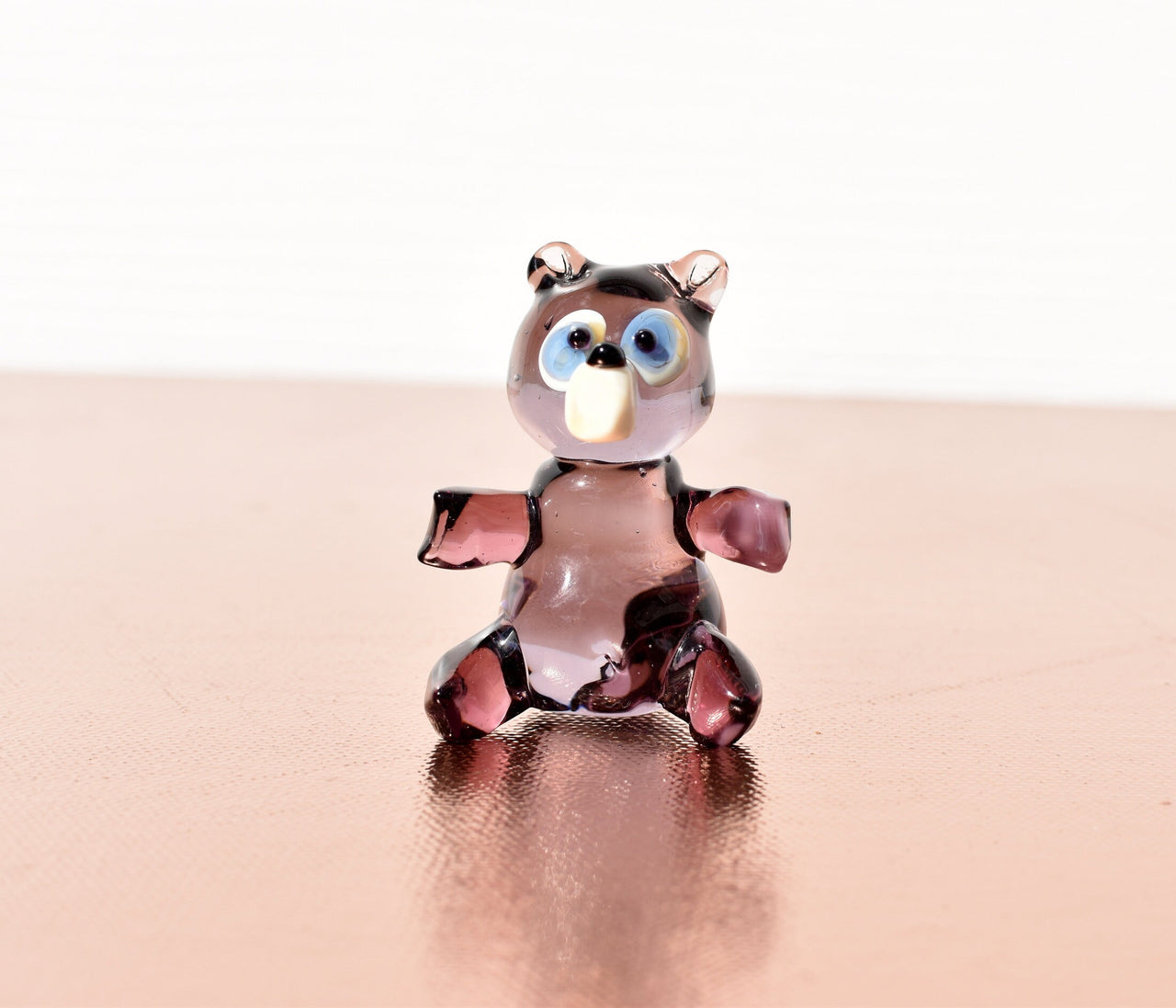 Purple Glass Teddy Bear Figurine: Handmade Flame Worked Sculpture