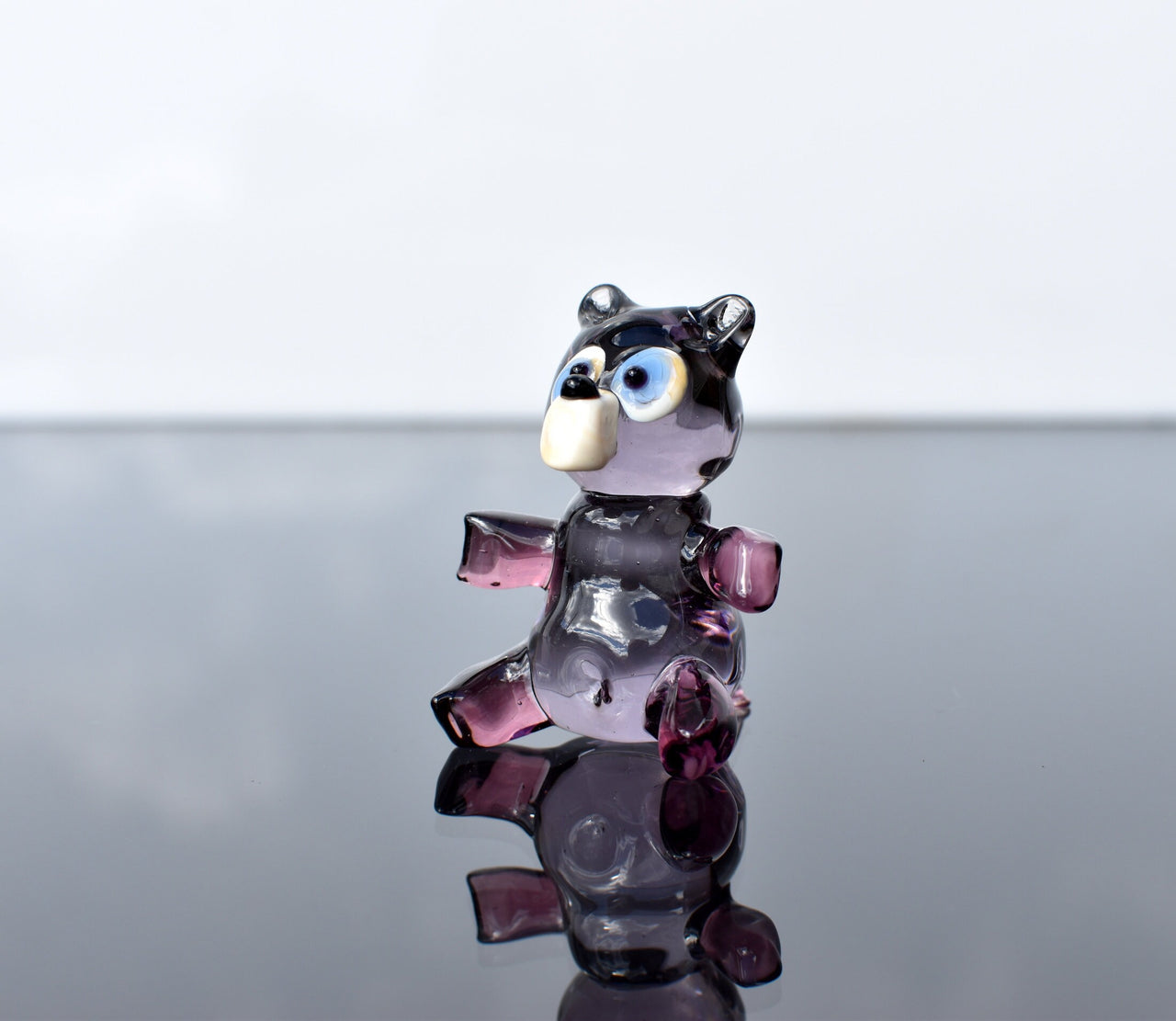 Purple Glass Teddy Bear Figurine: Handmade Flame Worked Sculpture
