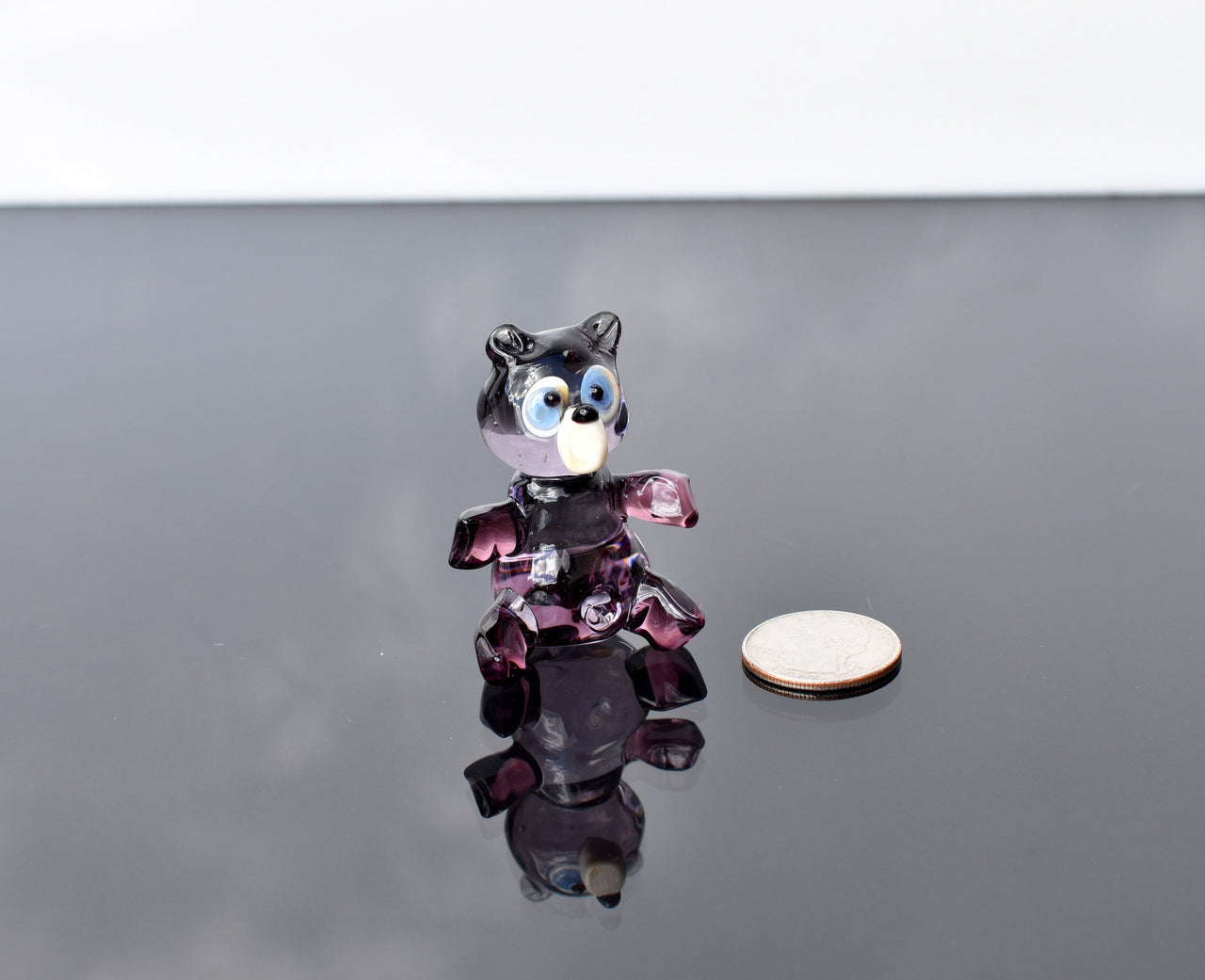 Purple Glass Teddy Bear Figurine: Handmade Flame Worked Sculpture