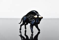 Black Glass Buffalo Figurine: Hand-Blown Art Glass, 3.5 Inch