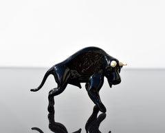 Black Glass Buffalo Figurine: Hand-Blown Art Glass, 3.5 Inch
