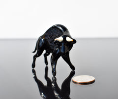 Black Glass Buffalo Figurine: Hand-Blown Art Glass, 3.5 Inch