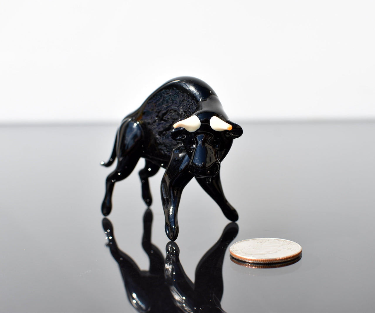 Hand Blown Black Glass Bull, Glass Sculpture, Bull Statue, Bull Sculpture, Glass Paperweight, Glass Animals,