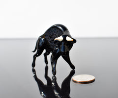 Hand Blown Black Glass Bull, Glass Sculpture, Bull Statue, Bull Sculpture, Glass Paperweight, Glass Animals,
