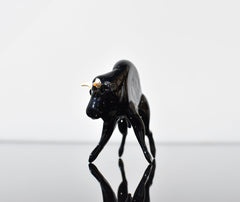 Black Glass Buffalo Figurine: Hand-Blown Art Glass, 3.5 Inch