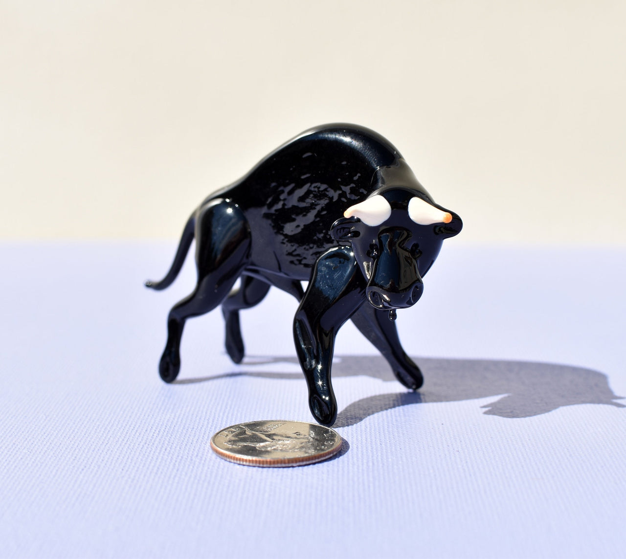 Black Glass Buffalo Figurine: Hand-Blown Art Glass, 3.5 Inch