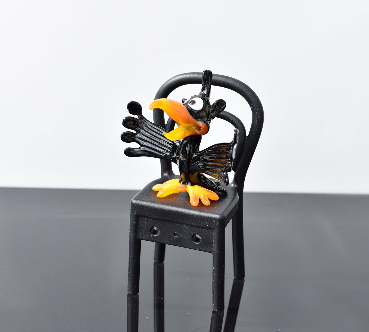 Handmade Glass Crow Figurine: Whimsical Art Glass Sculpture