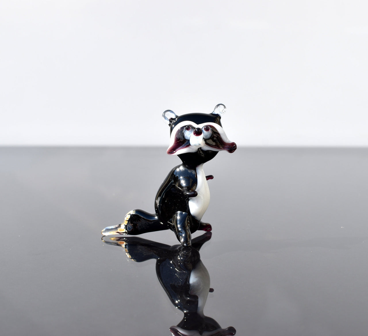 Handmade Glass Raccoon Figurine: Whimsical Art Sculpture