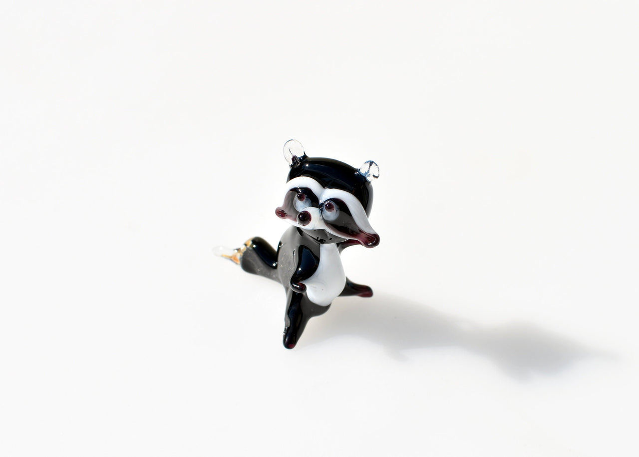 Handmade Glass Raccoon Figurine: Whimsical Art Sculpture