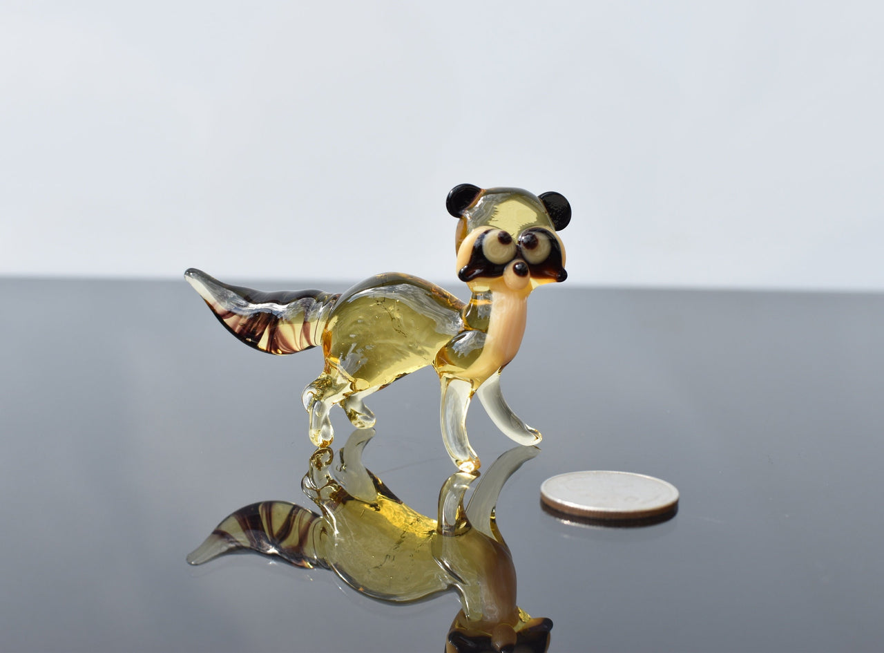 Handmade Glass Raccoon Figurine: Whimsical Animal Sculpture