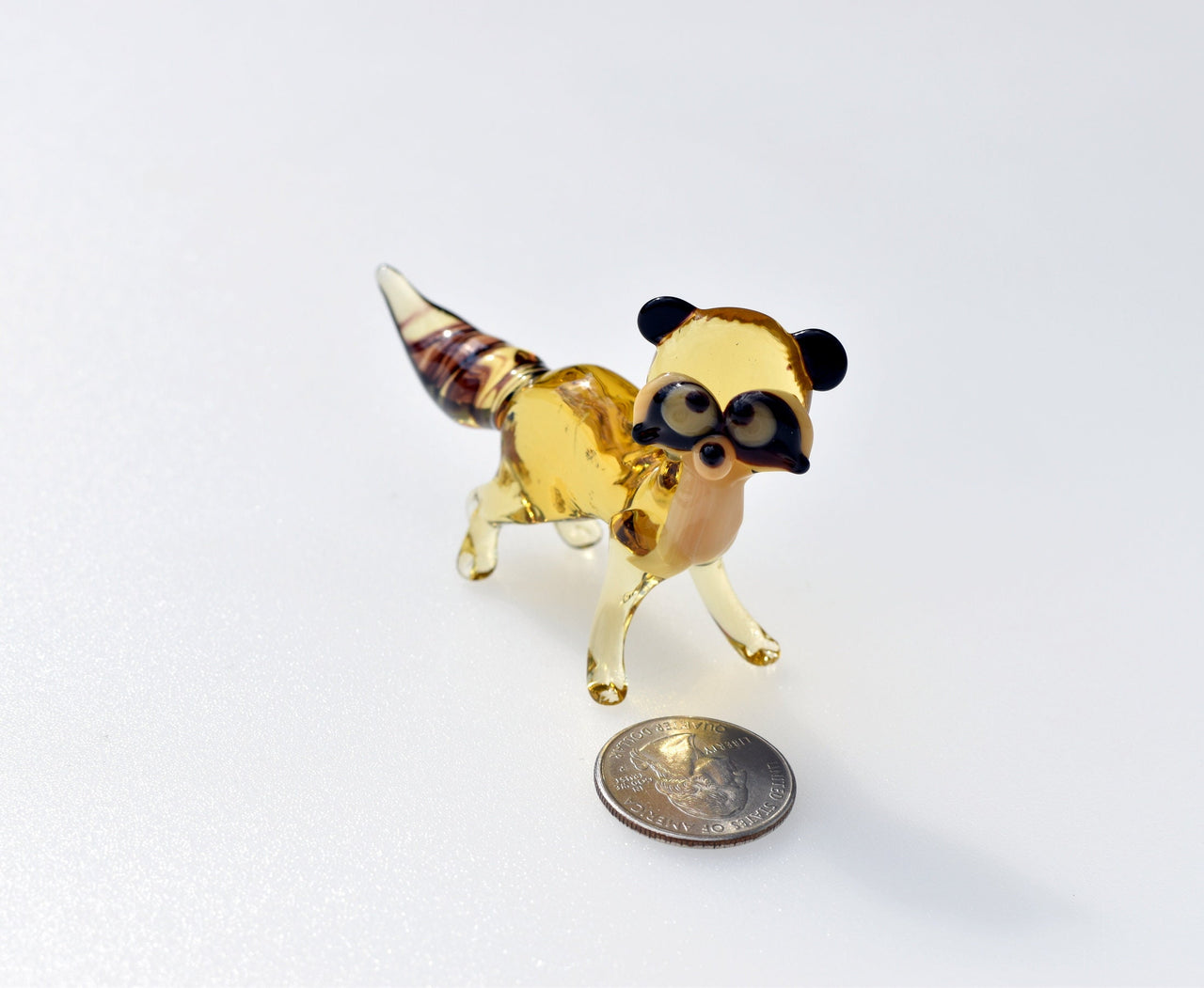 Handmade Glass Raccoon Figurine: Whimsical Animal Sculpture