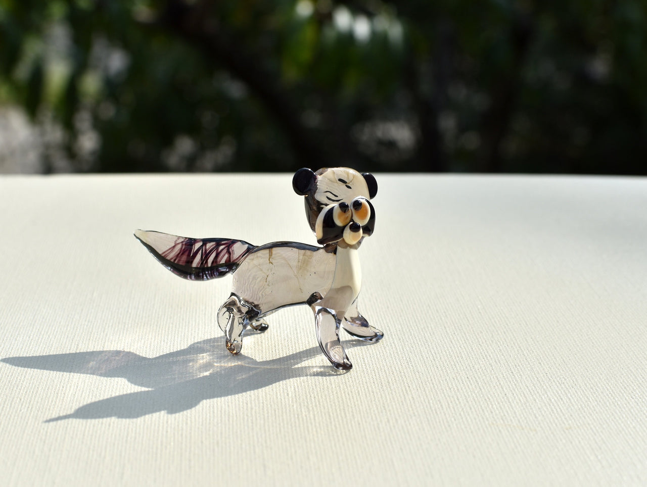 Handmade Glass Raccoon Figurine: Whimsical Animal Sculpture