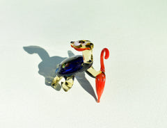 Cute blue-red Glass Turtle with ambarella . Whimsical figurine with character and personality. Excellent addition to your collection.