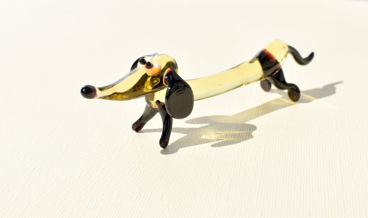 Handmade Glass Dachshund Figurine: Whimsical Collectible Statue