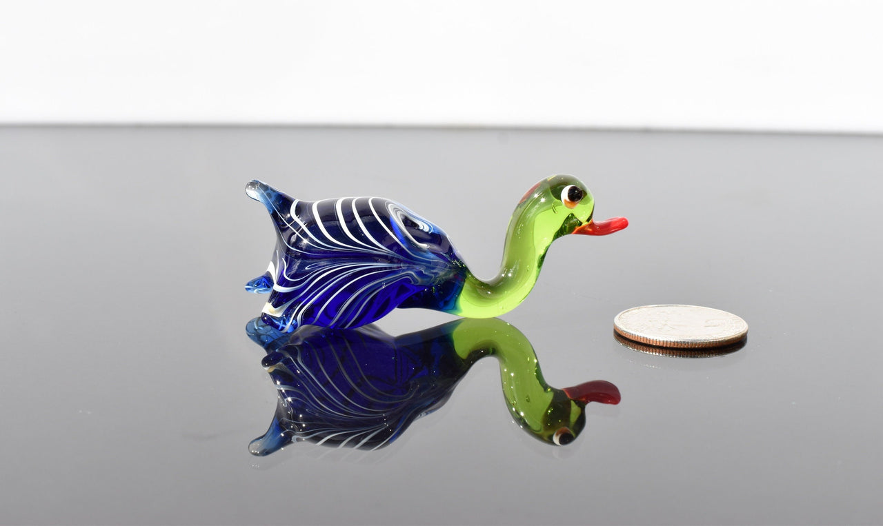 Handmade Glass Mallard Duck Figurine: Whimsical Art Glass Sculpture