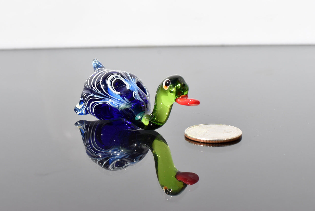 Handmade Glass Mallard Duck Figurine: Whimsical Art Glass Sculpture