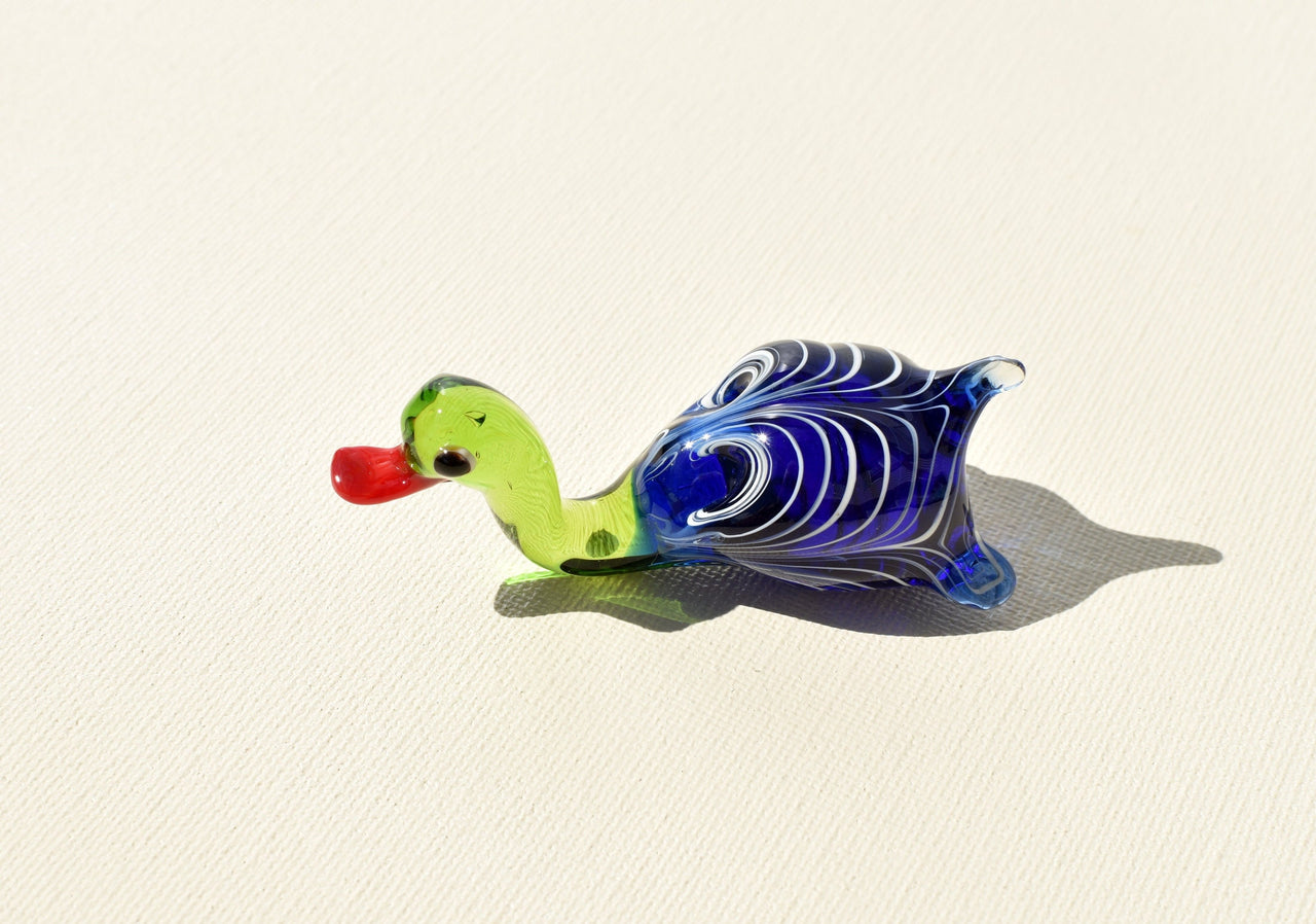 Handmade Glass Mallard Duck Figurine: Whimsical Art Glass Sculpture