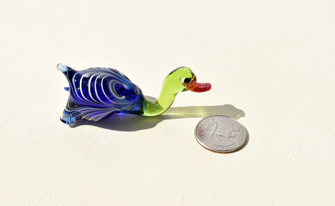 Handmade Glass Mallard Duck Figurine: Whimsical Art Glass Sculpture