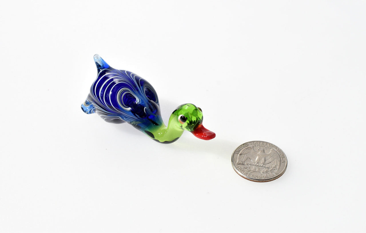 Handmade Glass Mallard Duck Figurine: Whimsical Art Glass Sculpture